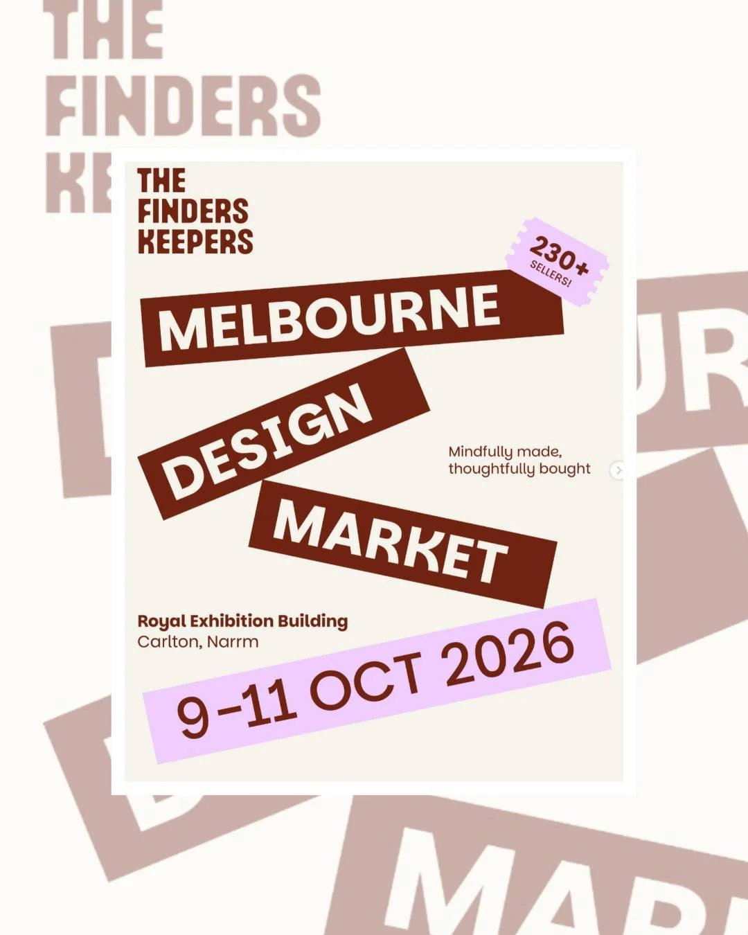 MARKET WEEKEND! 

The Finders Keepers Melbourne Design Market is on this weekend

🖼️ 230+ designers and makers
🗓️ 9th - 11th Oct 2026
📍 Royal Exhibition Building, Carlton North 

@thefinderskeepersmarket