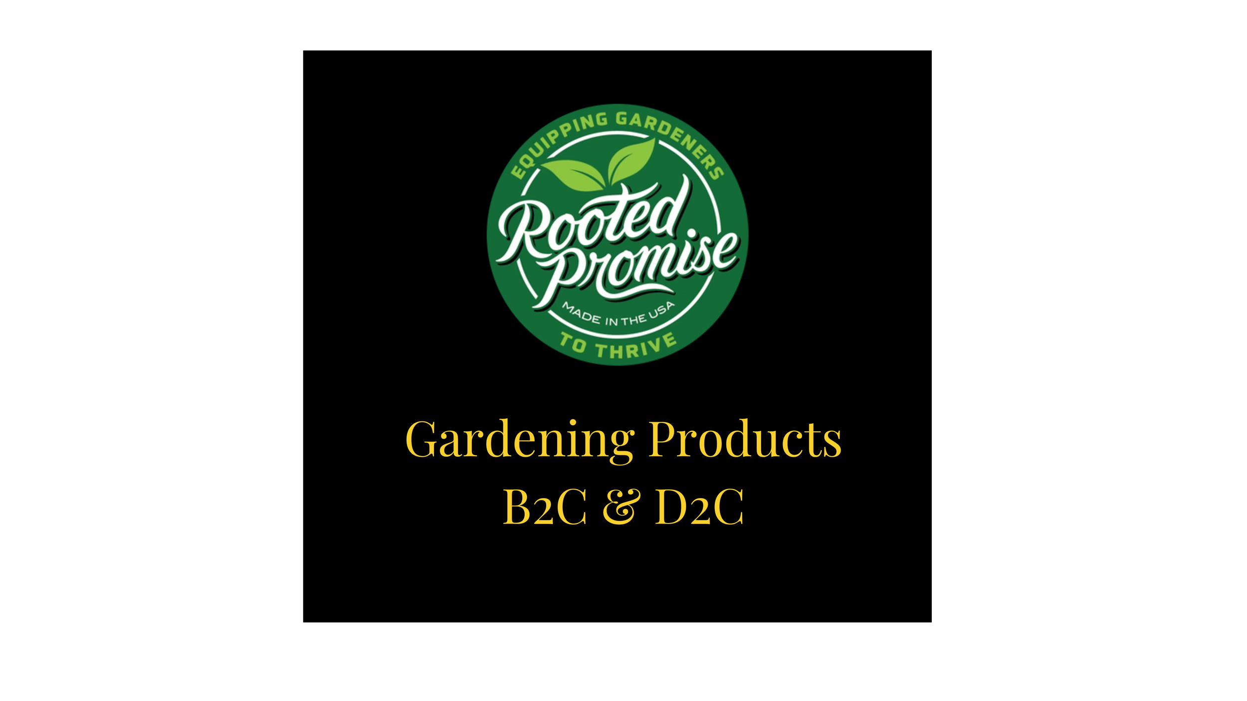 Branding Logo for Rooted Promise, a company providing gardening products, with a green circular emblem and leaves, and the slogan 'To Thrive'.