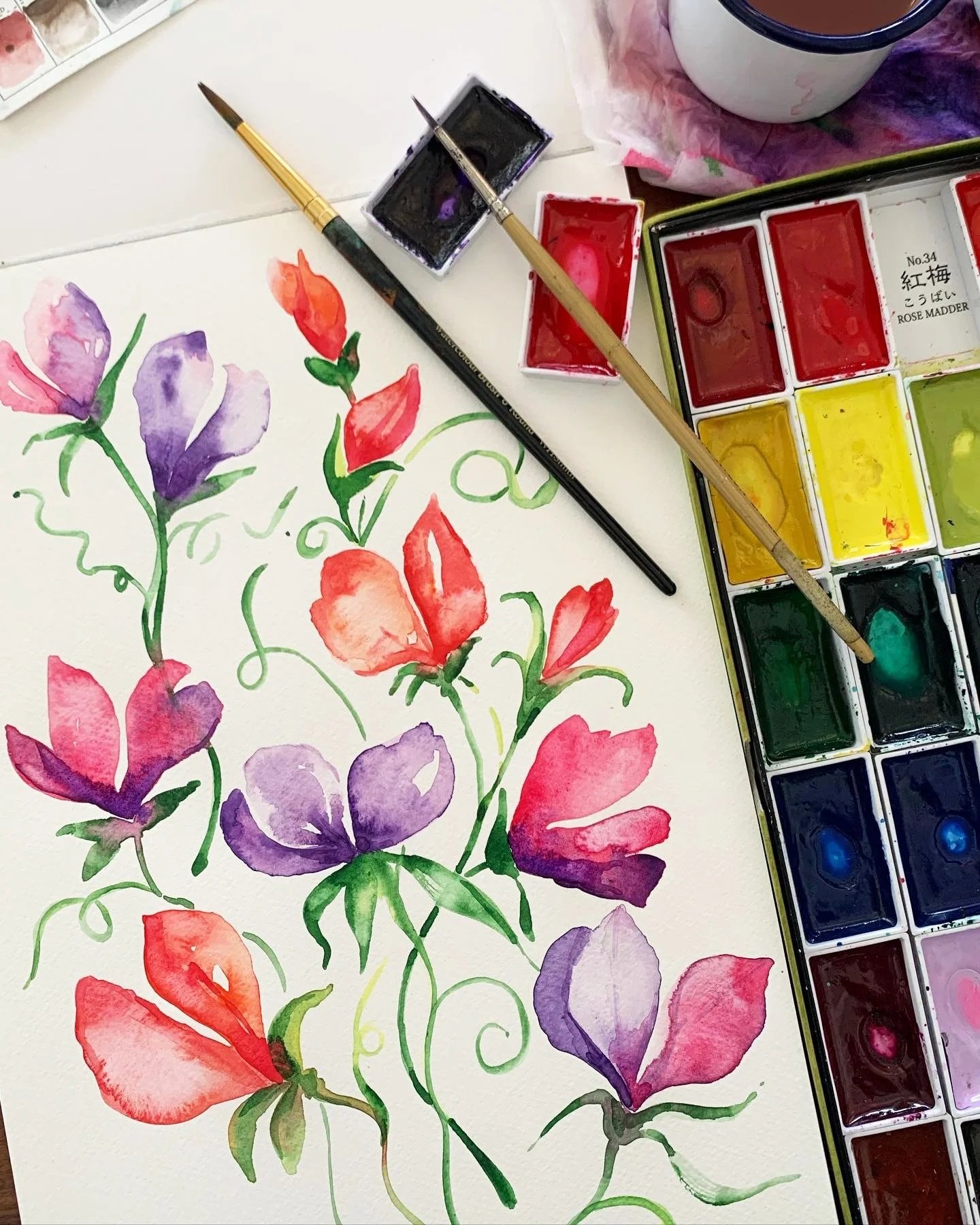 Colourful watercolour floral illustration used as a surface pattern design motif.