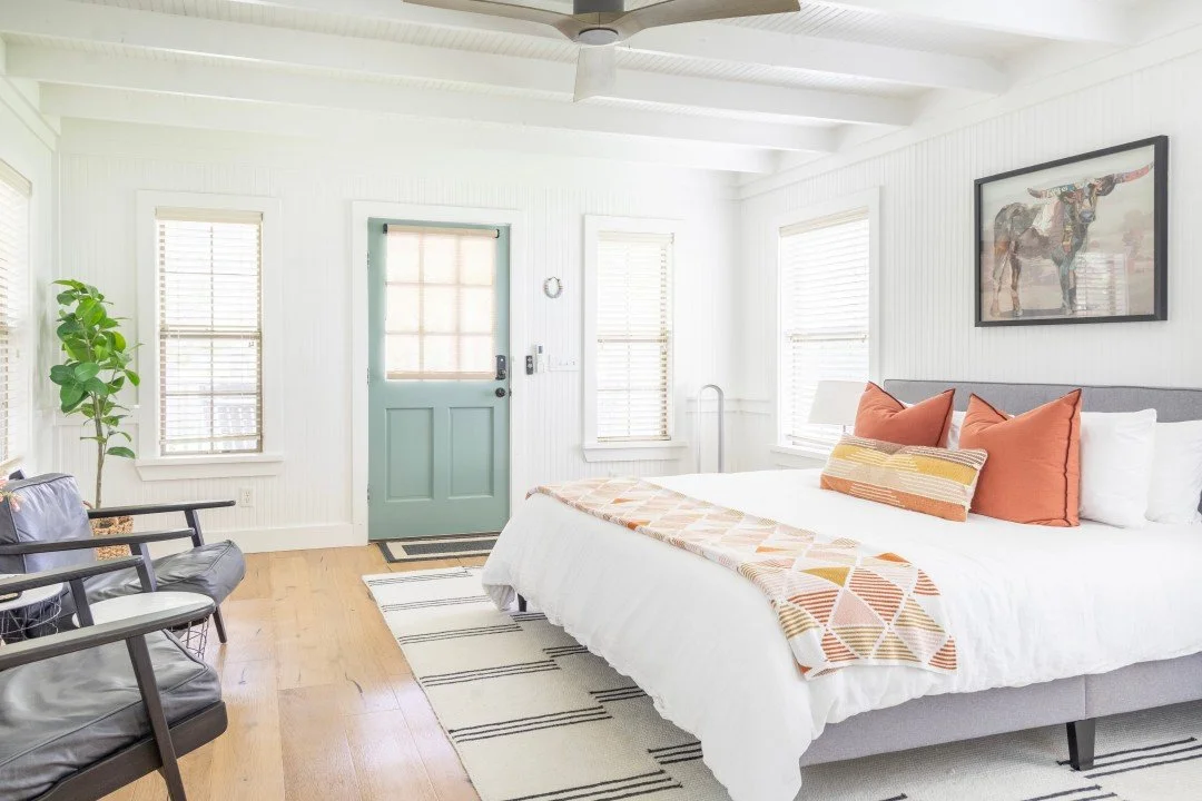 Light and bright studio with a king bed at the Cummins Creek Cottage in Round Top, TX