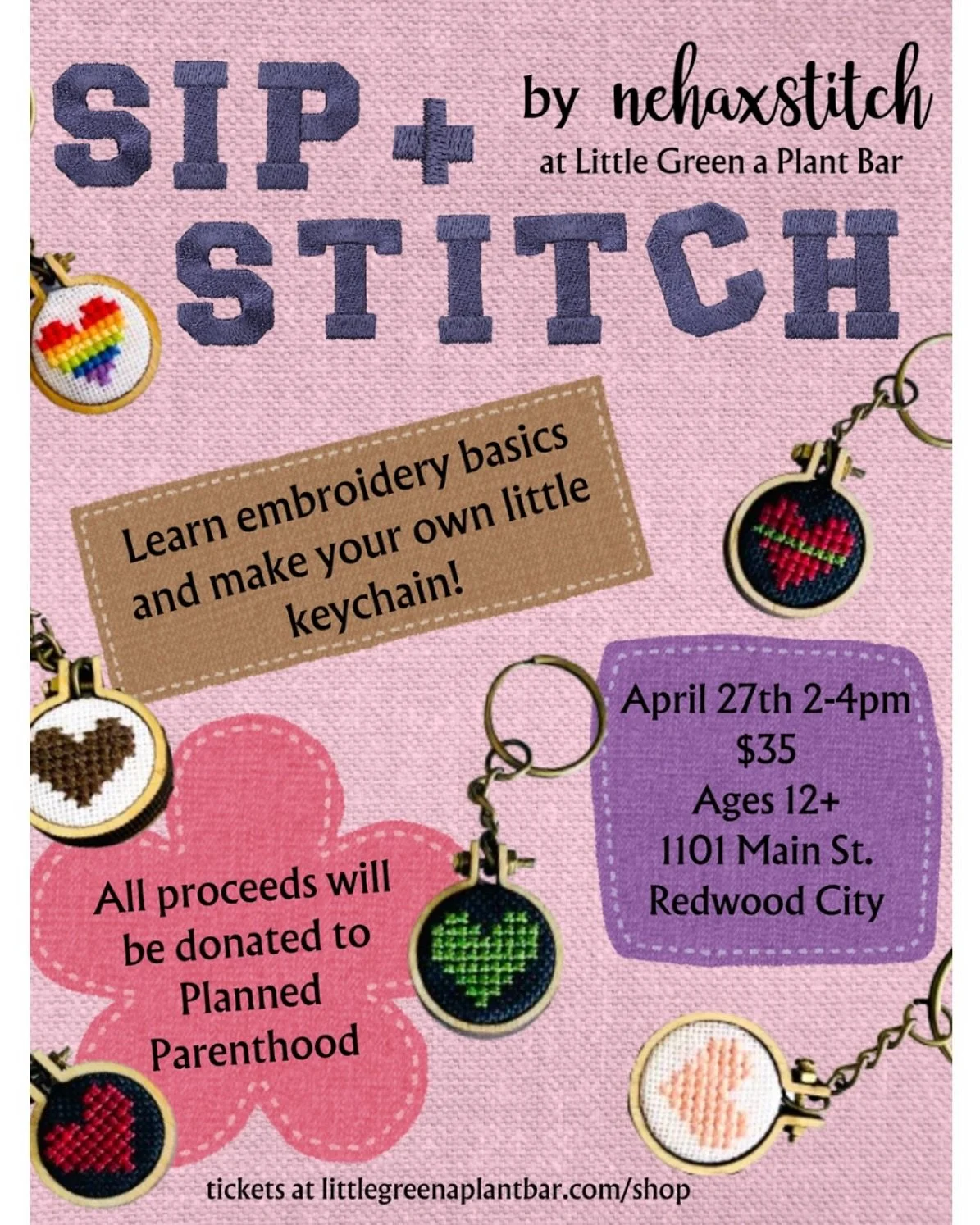 ☕️✨ Sip &amp; Stitch: Embroidery Class for All Levels! ✨🧵

Join @littlegreenaplantbar and @nehaxstitch for a fun, hands-on class where you&rsquo;ll create your own mini embroidery hoop keychain! Perfect for beginners and experts alike. No experience