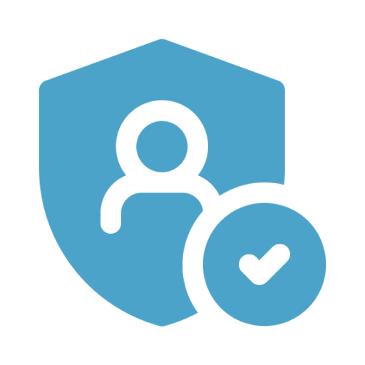 Icon of a person inside a shield with a checkmark.