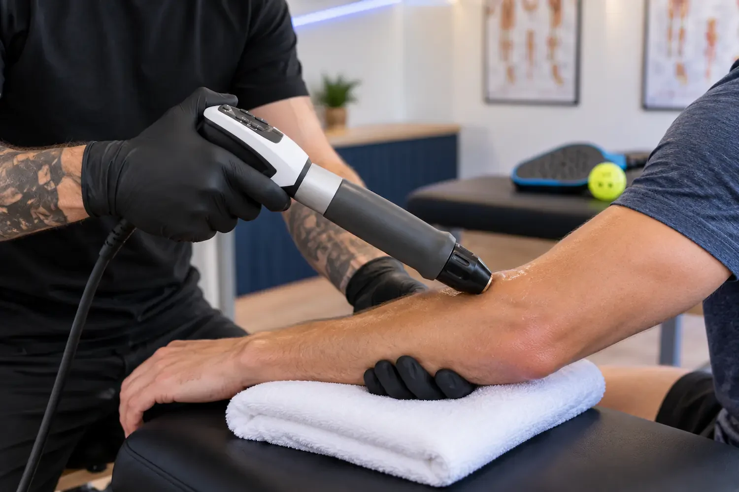 Radial shockwave therapy on the forearm and elbow for tennis elbow pain