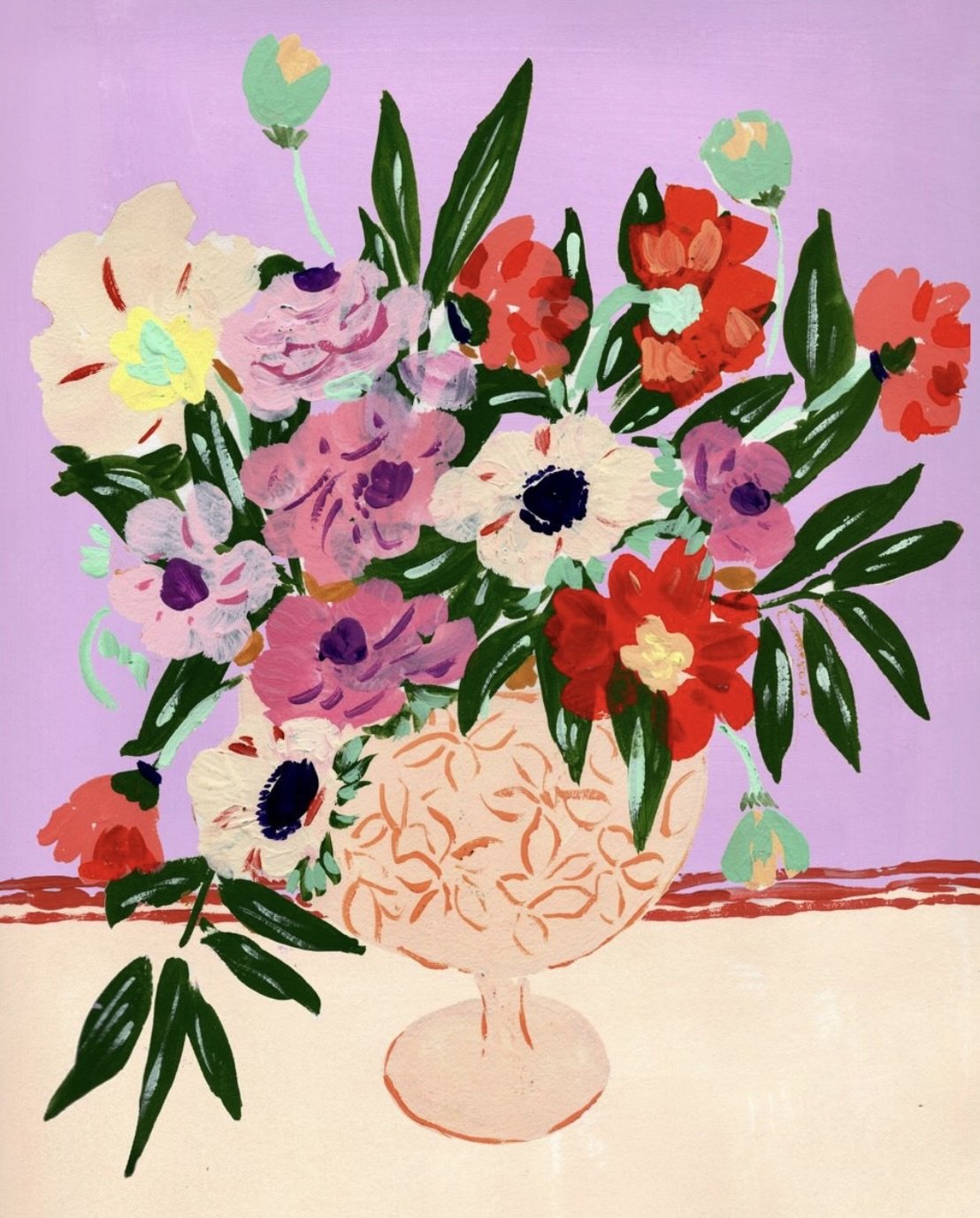 Fine Art Print wild floral arrangement anemones daisies in elegant vase