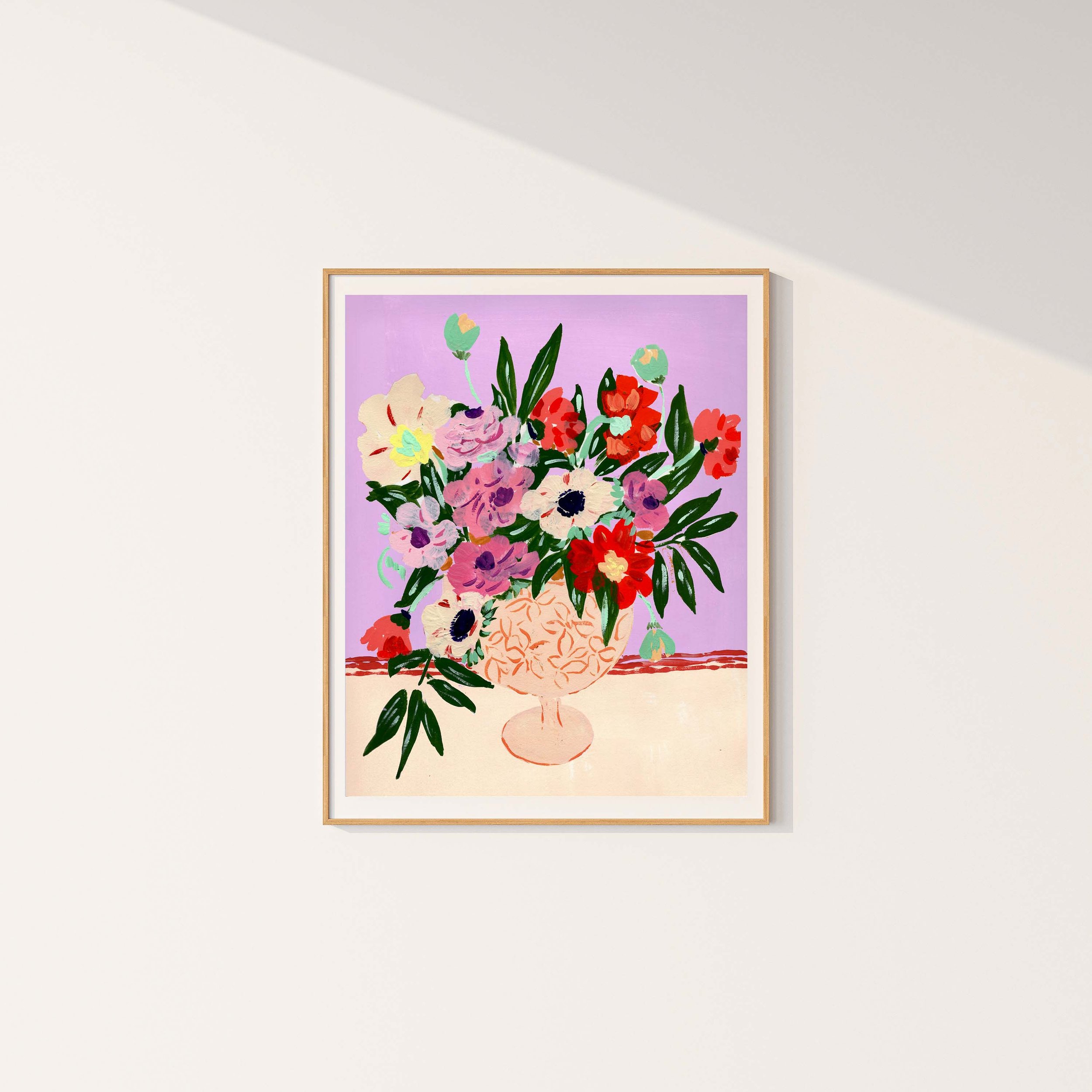 Fine Art Print wild floral arrangement anemones daisies in elegant vase