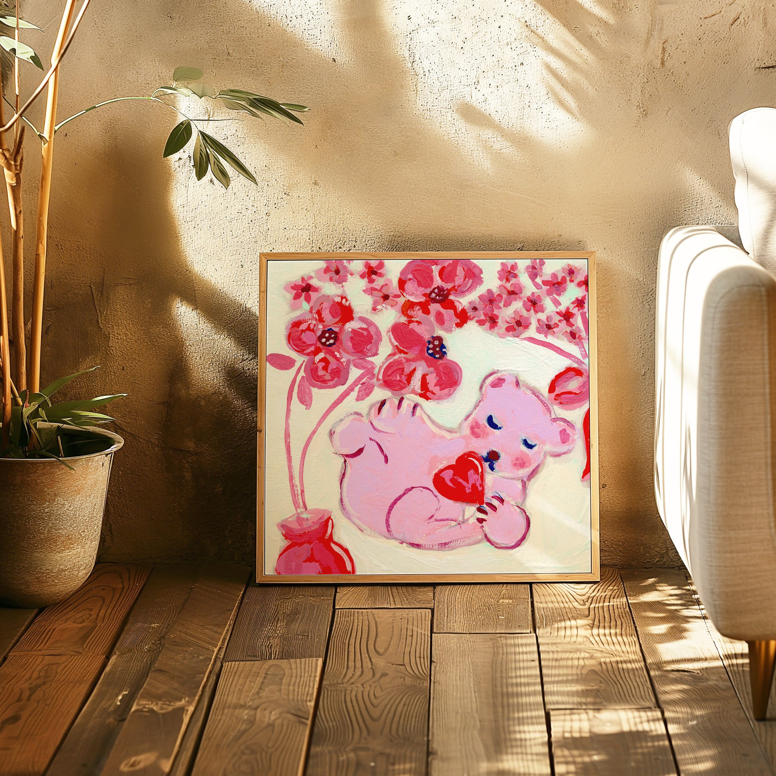 Pink Bear Art Print | I Love You LA | Children's Room Decor