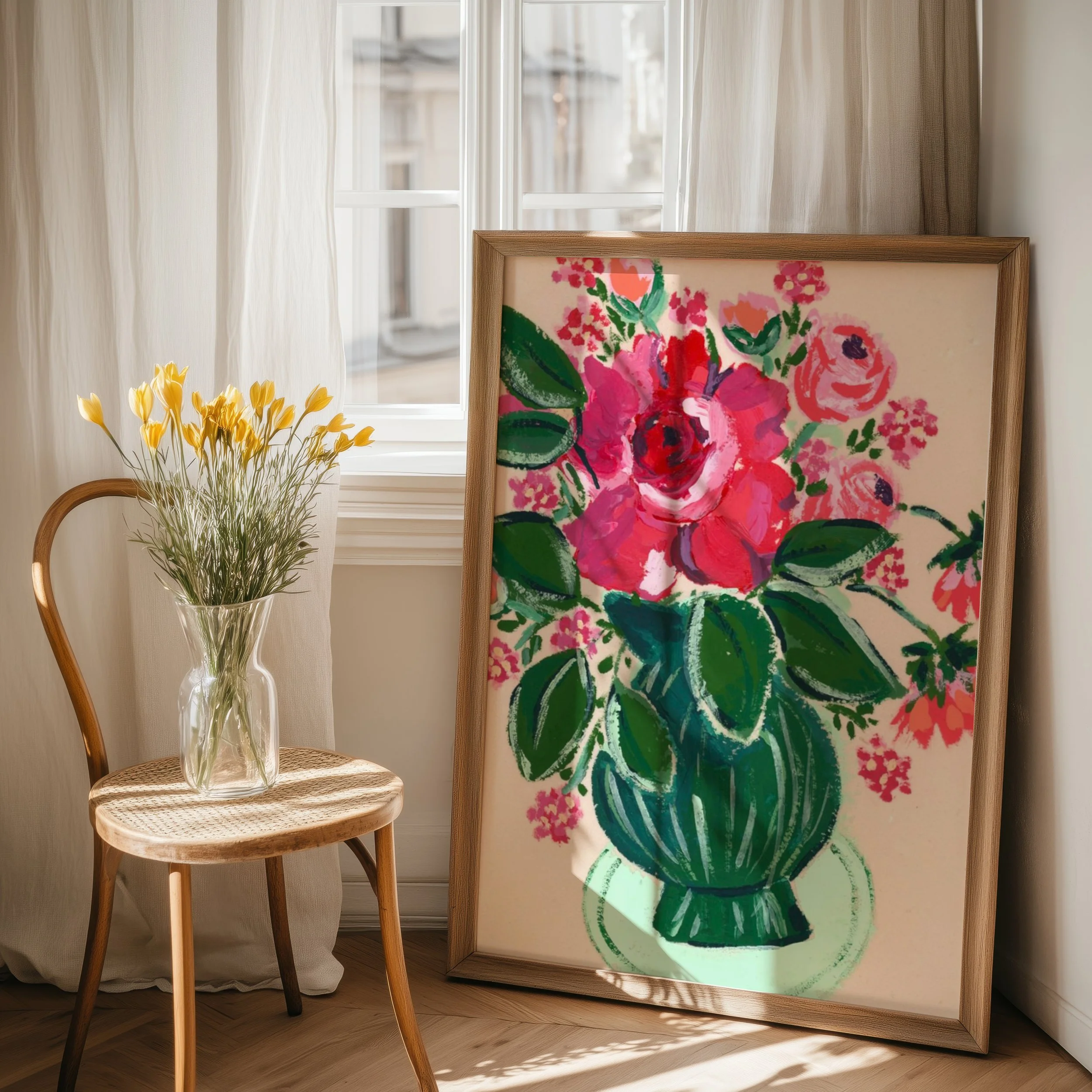 Fine Art Print featuring a floral still life of pink and red roses.