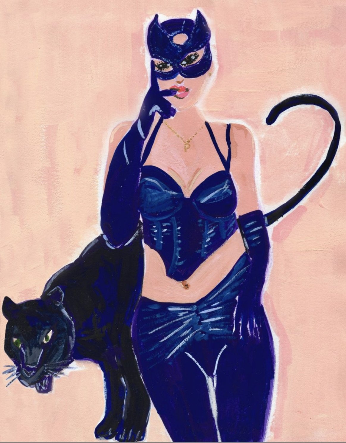 fine art print giclee print woman and panther illustration sexy woman illustration