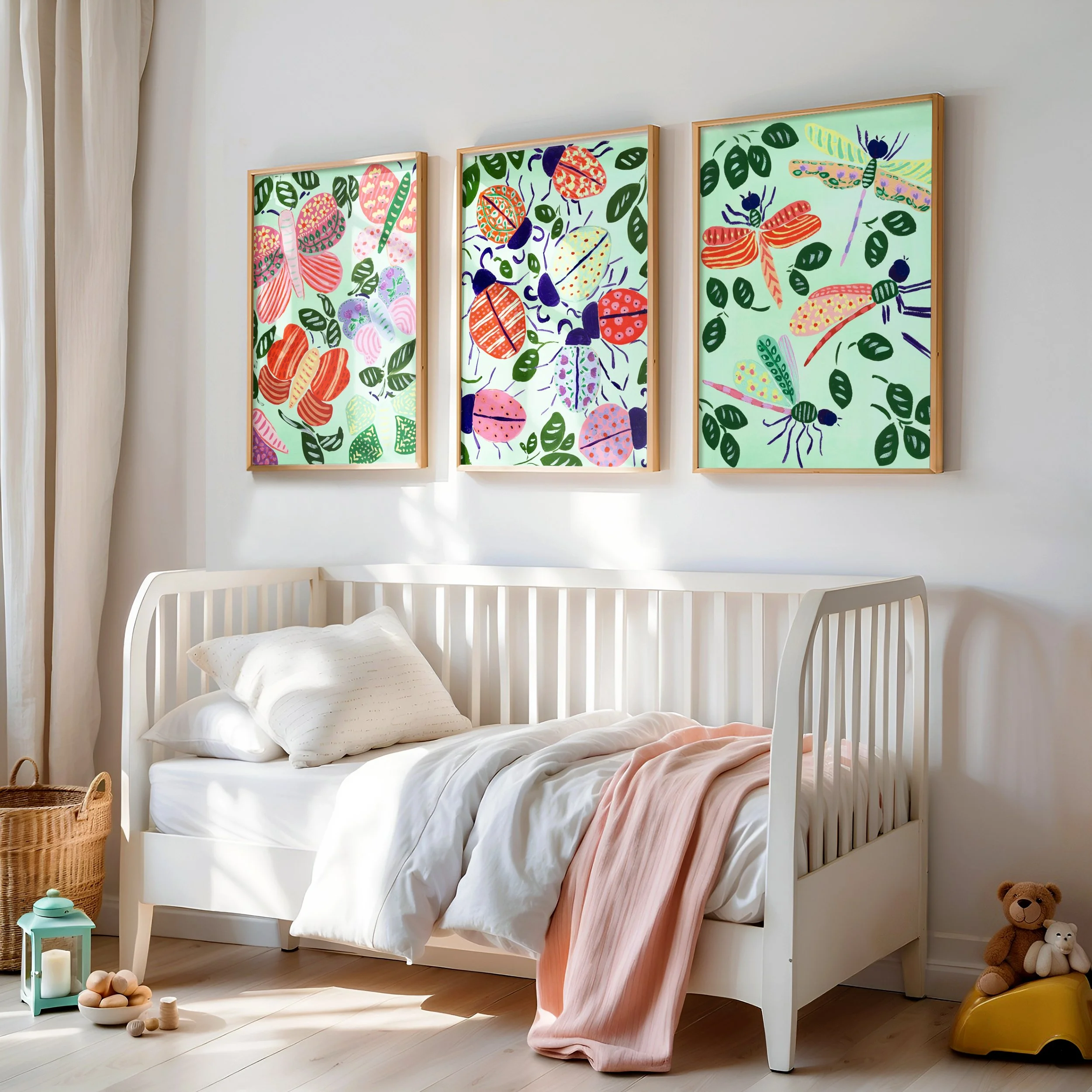 bold colorful fireflies art nursery decor art for baby and children