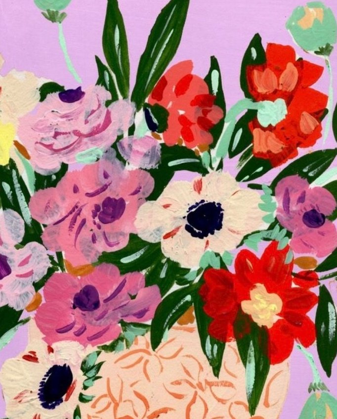 Fine Art Print wild floral arrangement anemones daisies in elegant vase