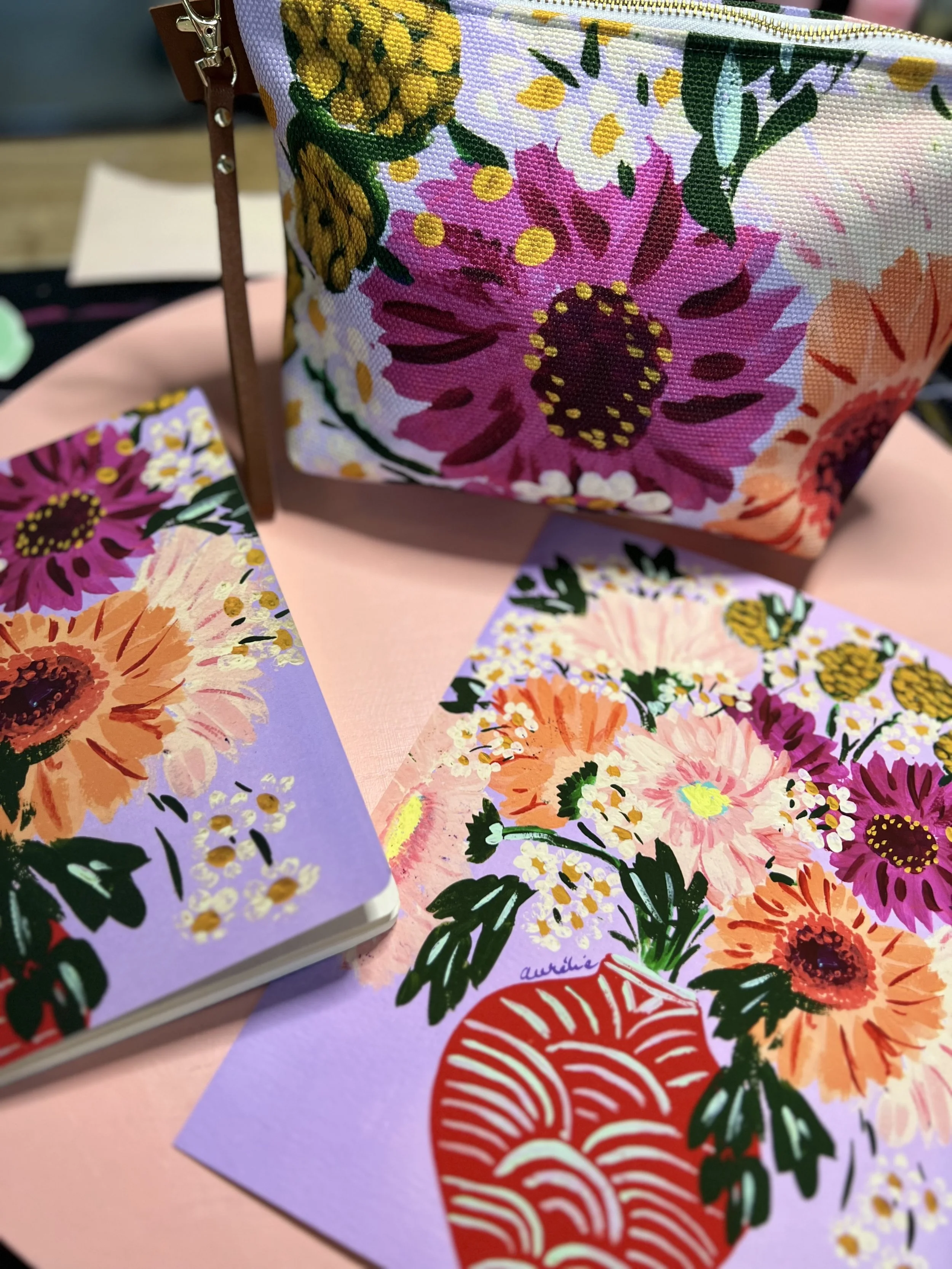 Vibrant color zipper pouch with unique and original art by Aurelie Brown. Made with durable poly canvas to sort your belongings. Ideal for make-up, tech accessories or paint supplies!