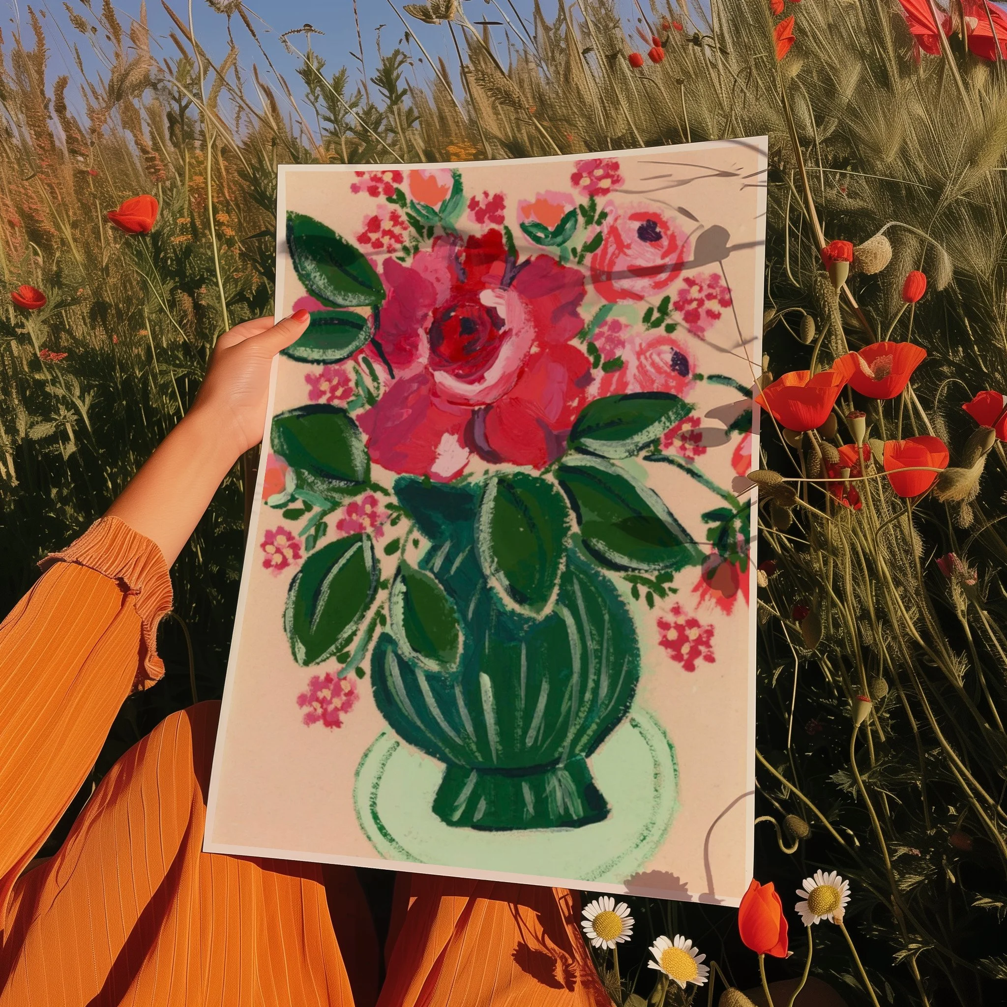 Fine Art Print featuring a floral still life of pink and red roses.