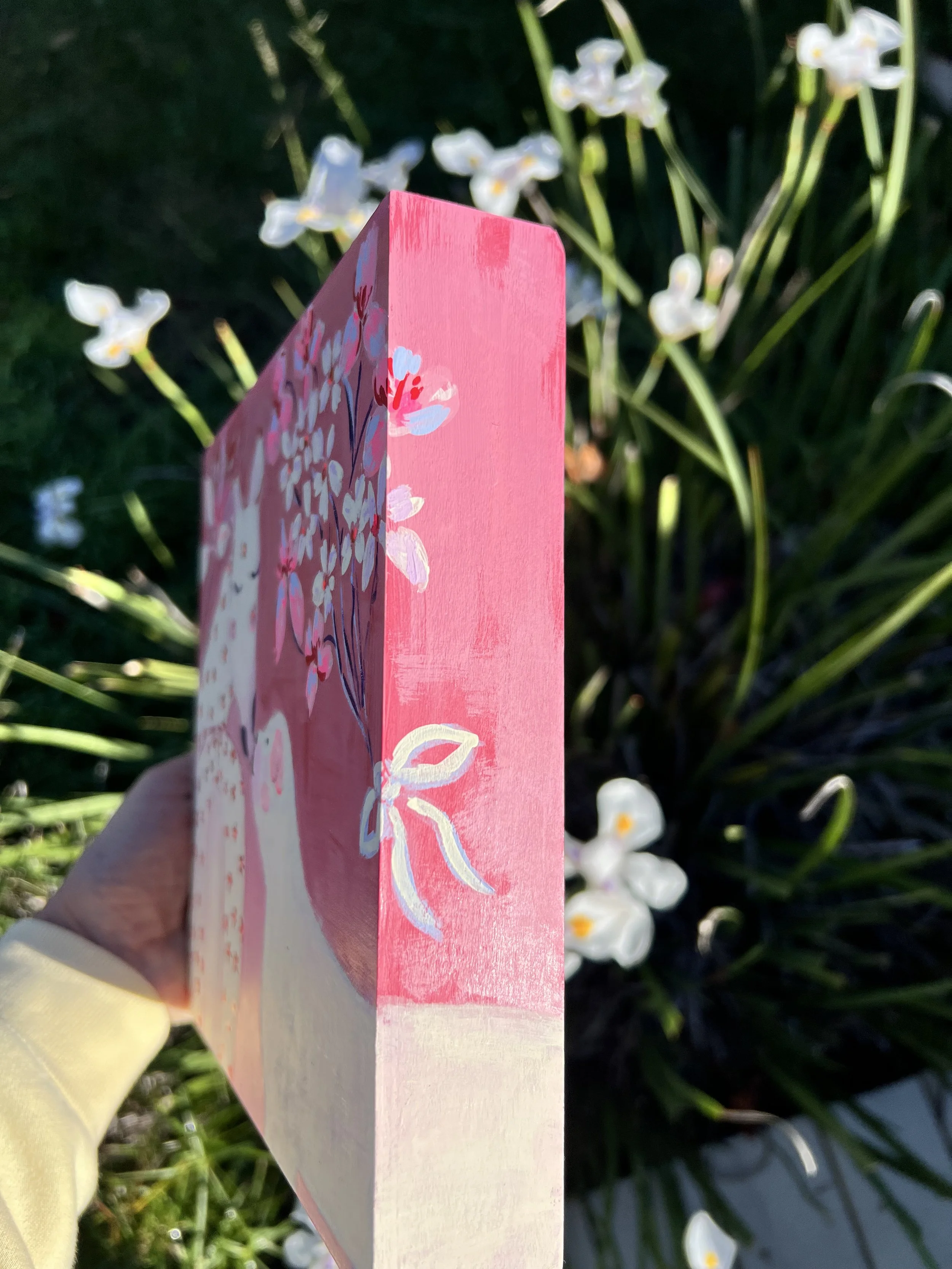 Mon amour. Original artwork. A white horse and sweet dog embracing floating flowers. Created for the Lunar New Year to celebrate love's ability to transcend all boundaries.