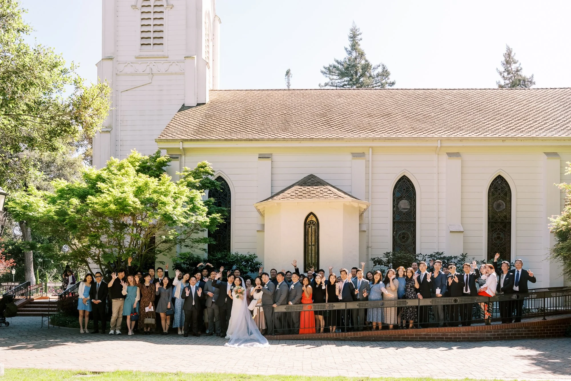Group photo after catholic church wedding bay area