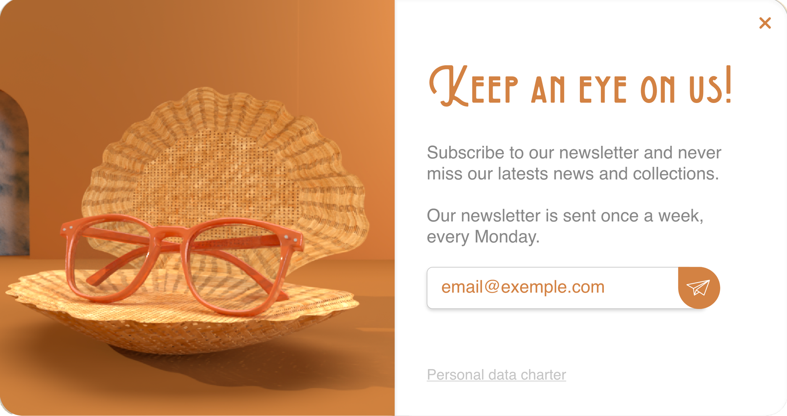 Kumquat glasses pink 3D design sitting on a wodden shell texture