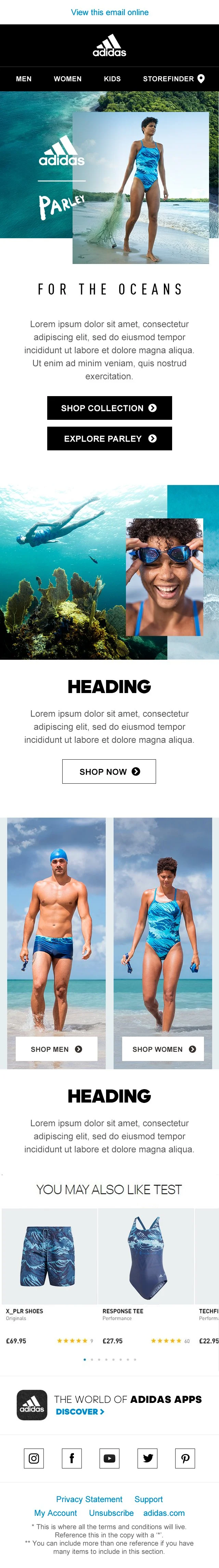 Adidas Parley swimwear collection newsletter design CRM content