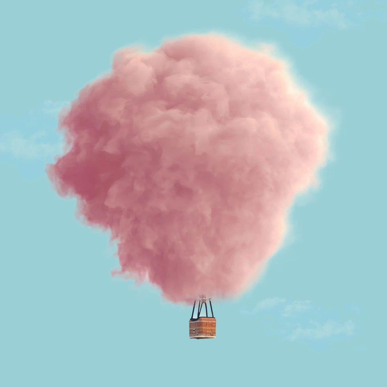 Cotton candy hot air balloon with blue sky Laura Lapeby