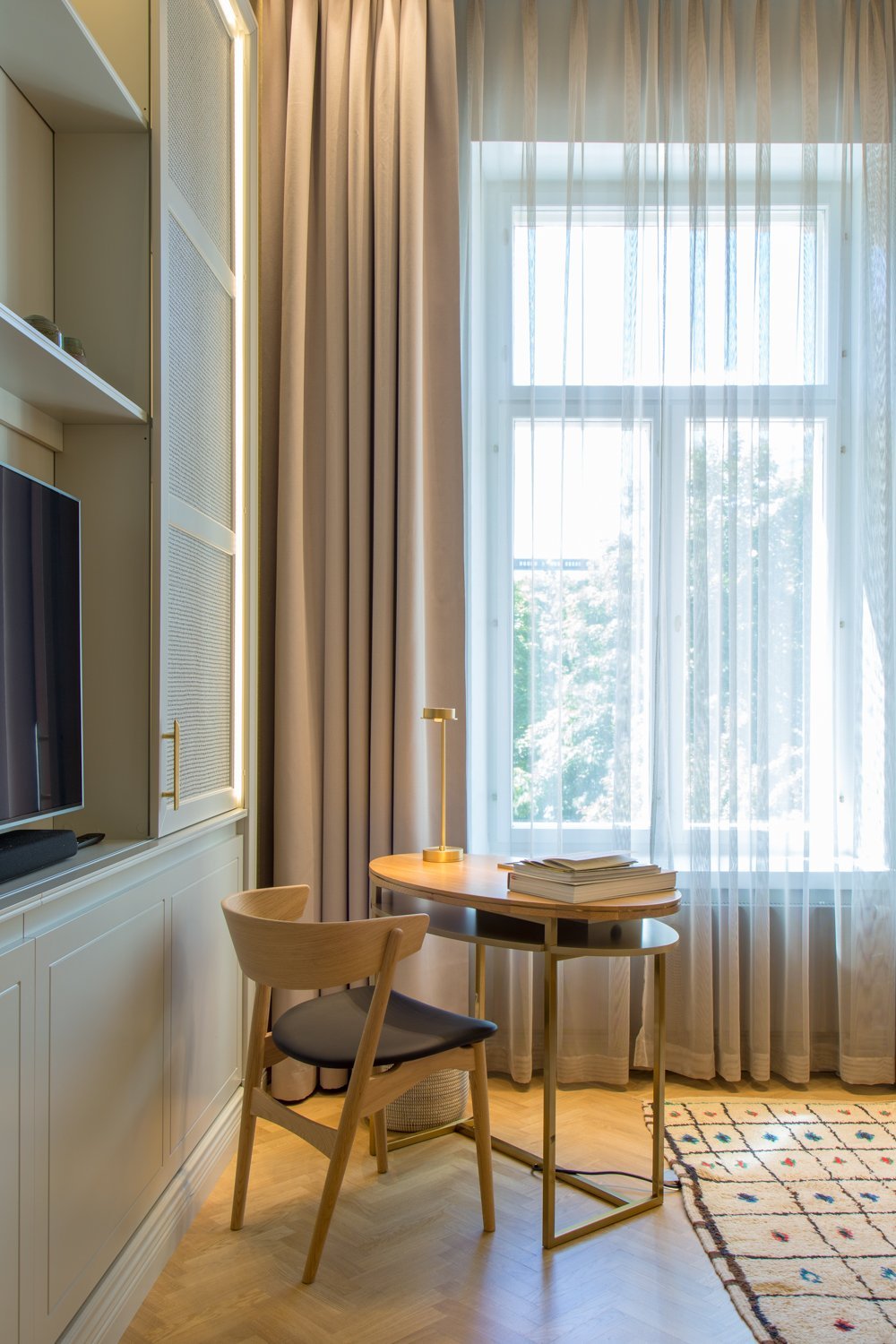 Flemi desk, part of the Fleming Collection, designed by Carola Rytsölä for Hotel St George, exemplifying simplicity and modern design.