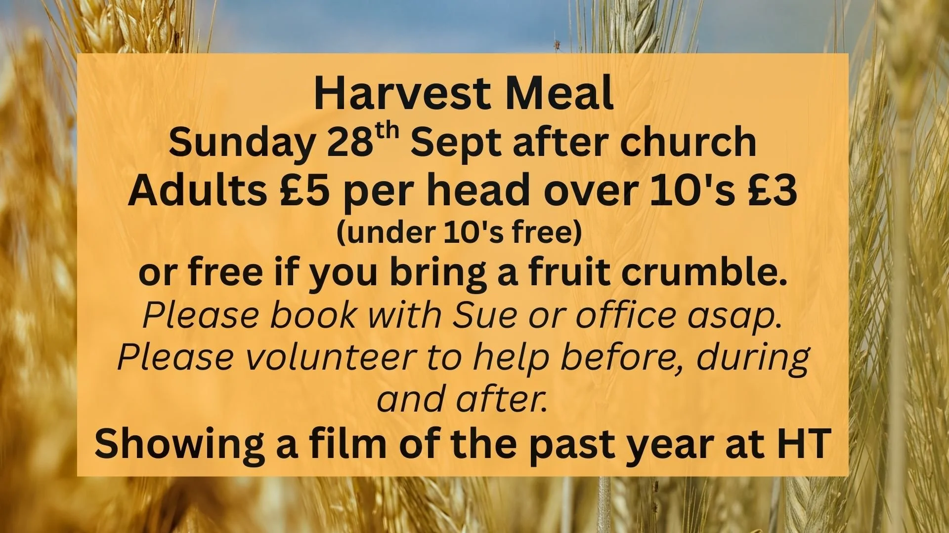 Harvest Meal - must pre book
