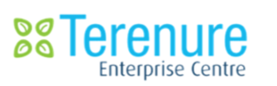 Terenure Enterprise Centre Logo. 'Terenure Enterprise Centre' is written to the right in blue text. To the left are four icons of green leaves forming a square shape.