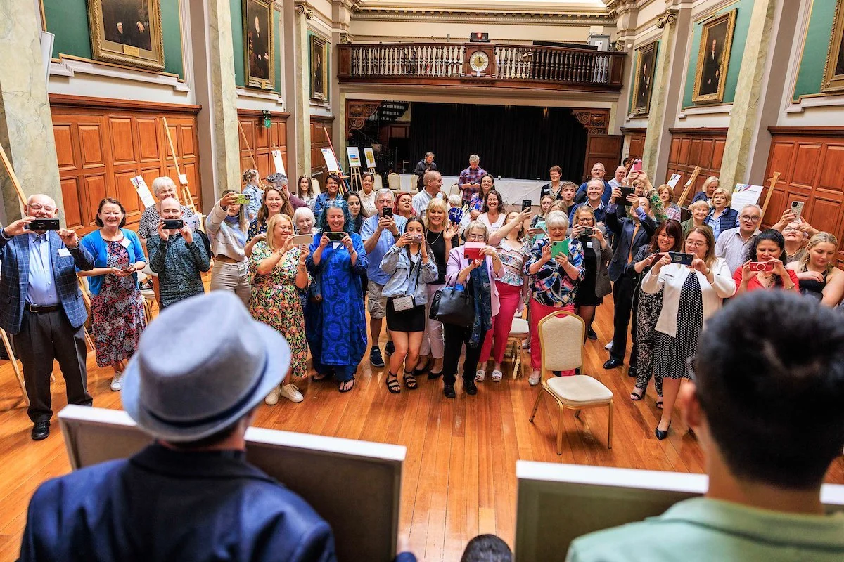From stage view of exhibition hall