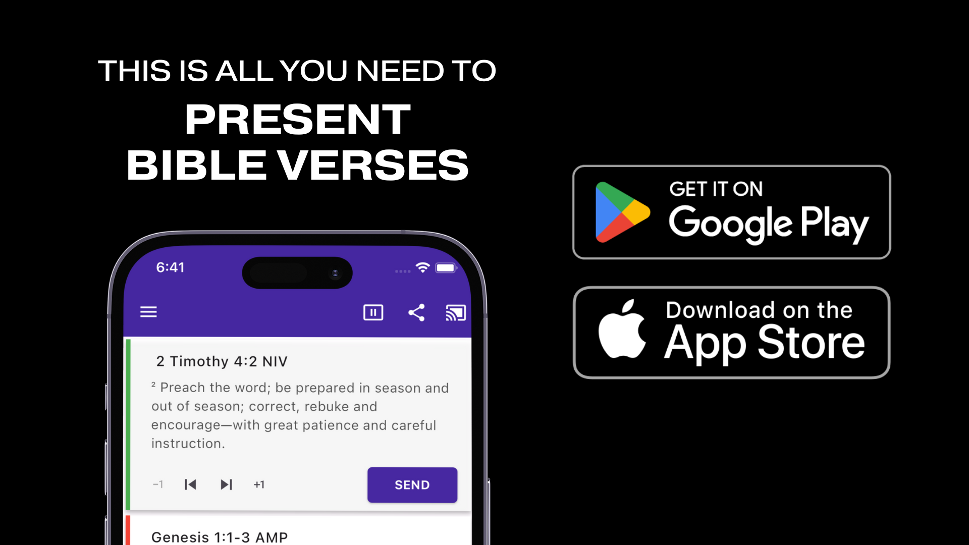 Bible presentation software running on a phone