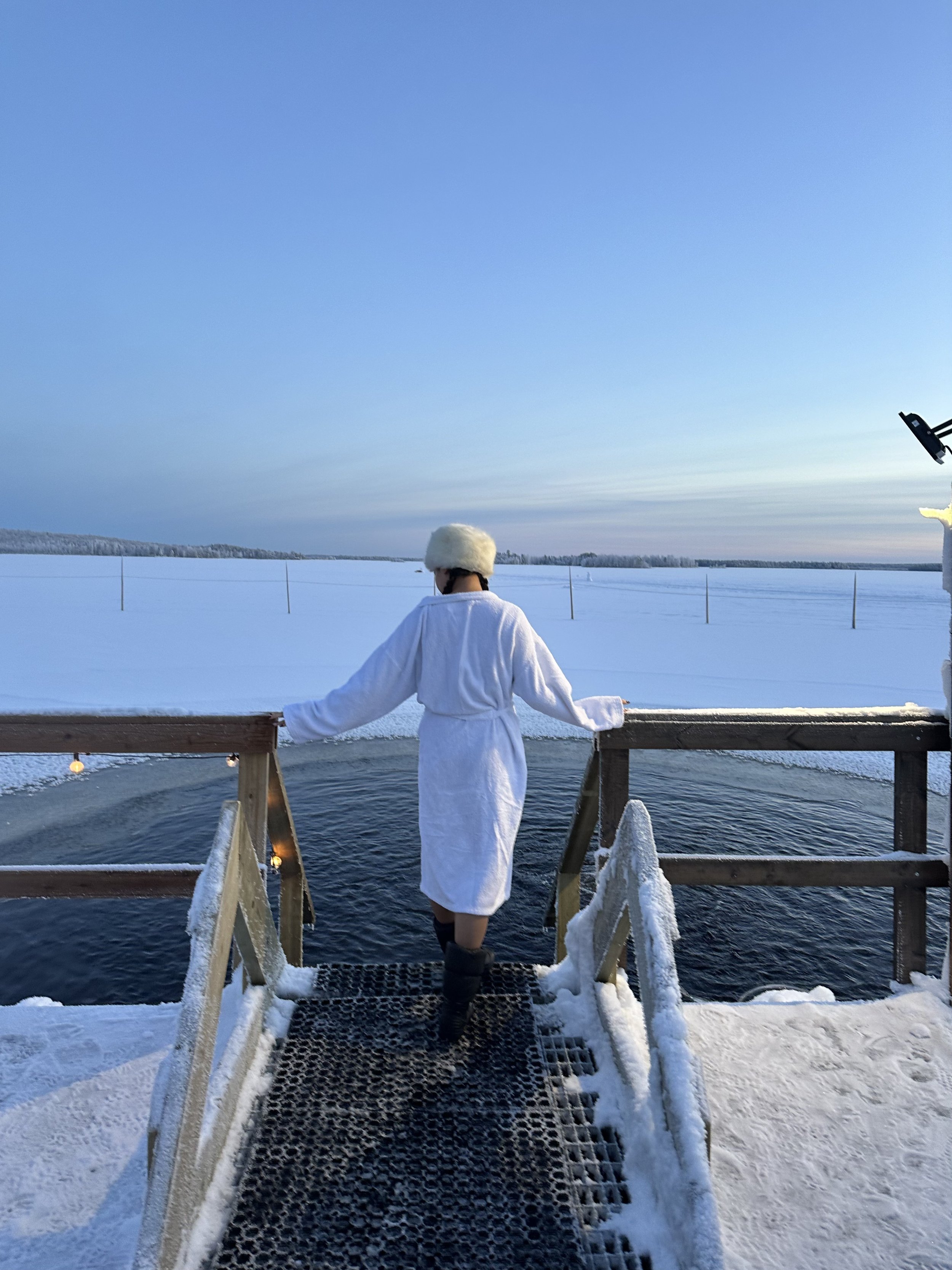  Finnish Sauna and Artic Swim in frozen lake at Apukka Resort Rovaniemi Lapland 