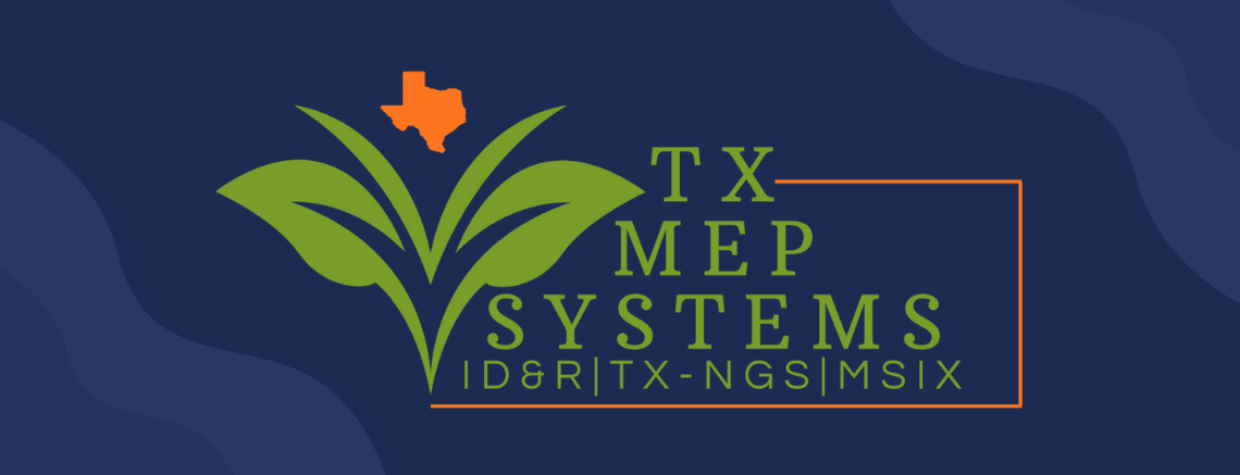 Logo for TX MEP Systems with a stylized green plant growing from an orange Texas shape, set against a blue background.