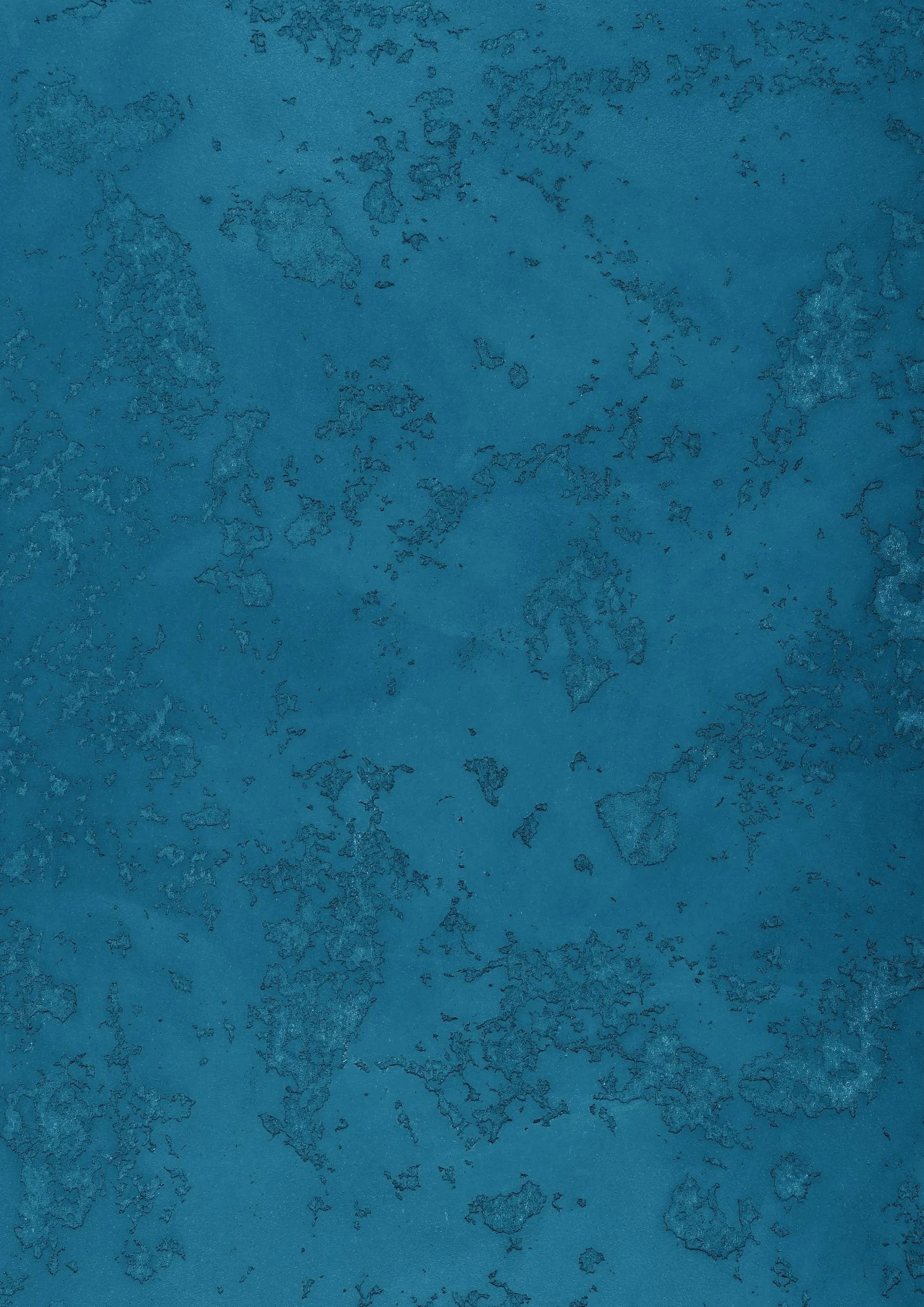 Close-up of a blue surface with irregular darker patches and textured markings.