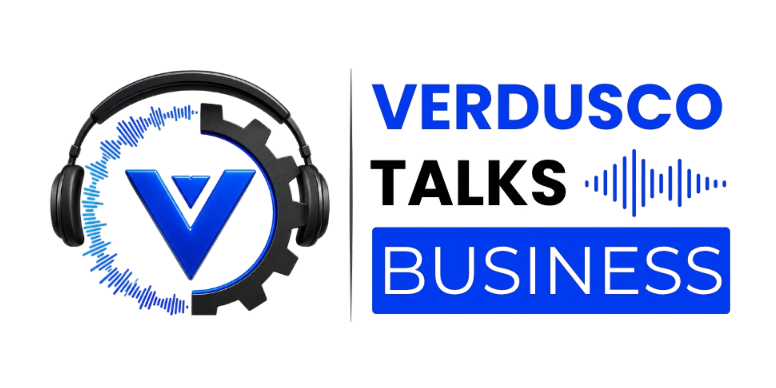 Logo for Verduse Business featuring a gear, a headset, and text in blue.