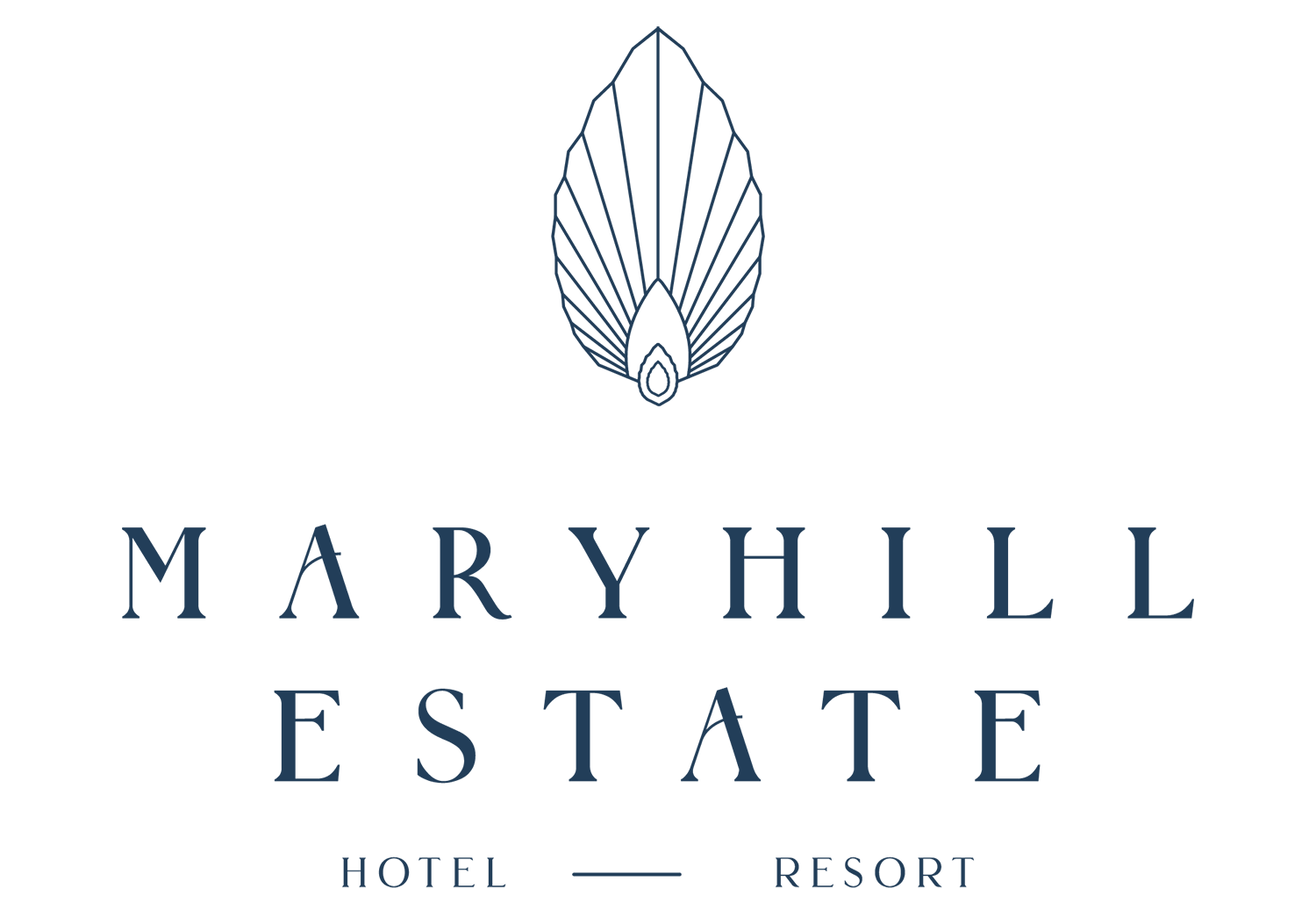 Logo for Maryhill Estate Hotel and Resort, featuring a stylized feather or leaf design above the text.