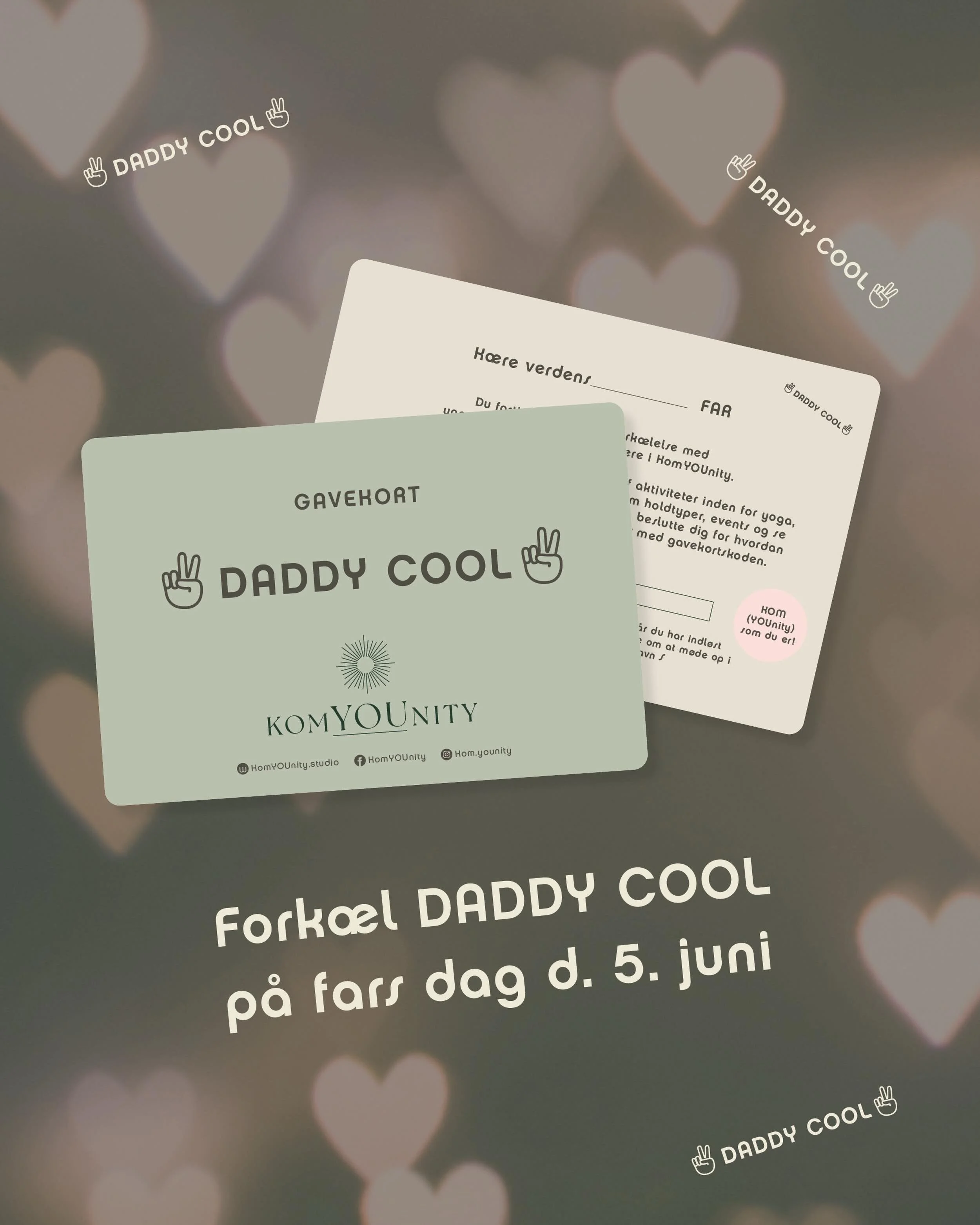 Har du verdens sejeste far? Verdens st&aelig;rkeste?💪 Eller m&aring;ske den sjoveste? 

Fork&aelig;l din Daddy cool p&aring; fars dag med gavekort til yoga, tr&aelig;ning &amp; social velv&aelig;re. P&aring; den m&aring;de kan du jo vise ham at du h