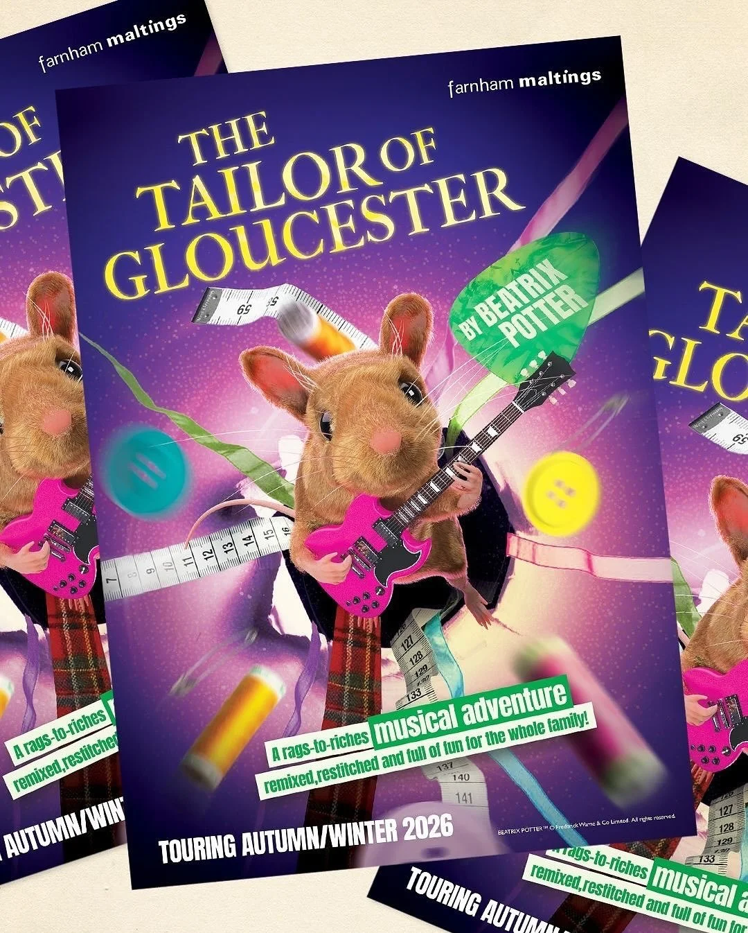 🐭 New artwork for Farnham Malting&rsquo;s rock n&rsquo; roll adaptation of The Tailor of Gloucester. Swipe to see a BTS of all these layers, and some photos of a VERY high-end photoshoot that definitely did not involve crawling around on the floor a