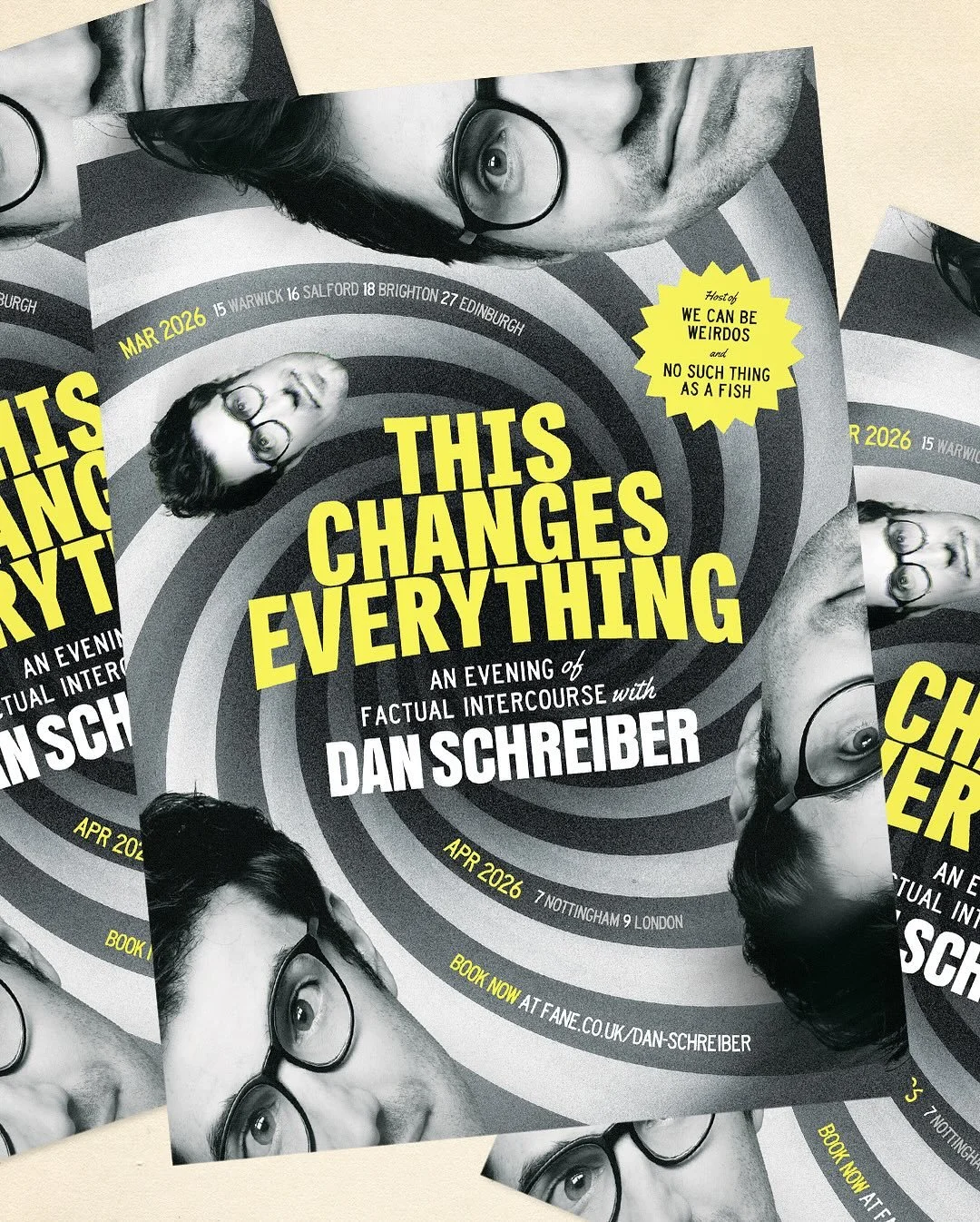 🌝 When I got my first full-time design job, seconded out to design for a student housing company (leaflets, ads, leaflets, sometimes a lanyard, leaflets), I listened to two things on repeat: No Such Thing As A Fish, and absolutely anything written b