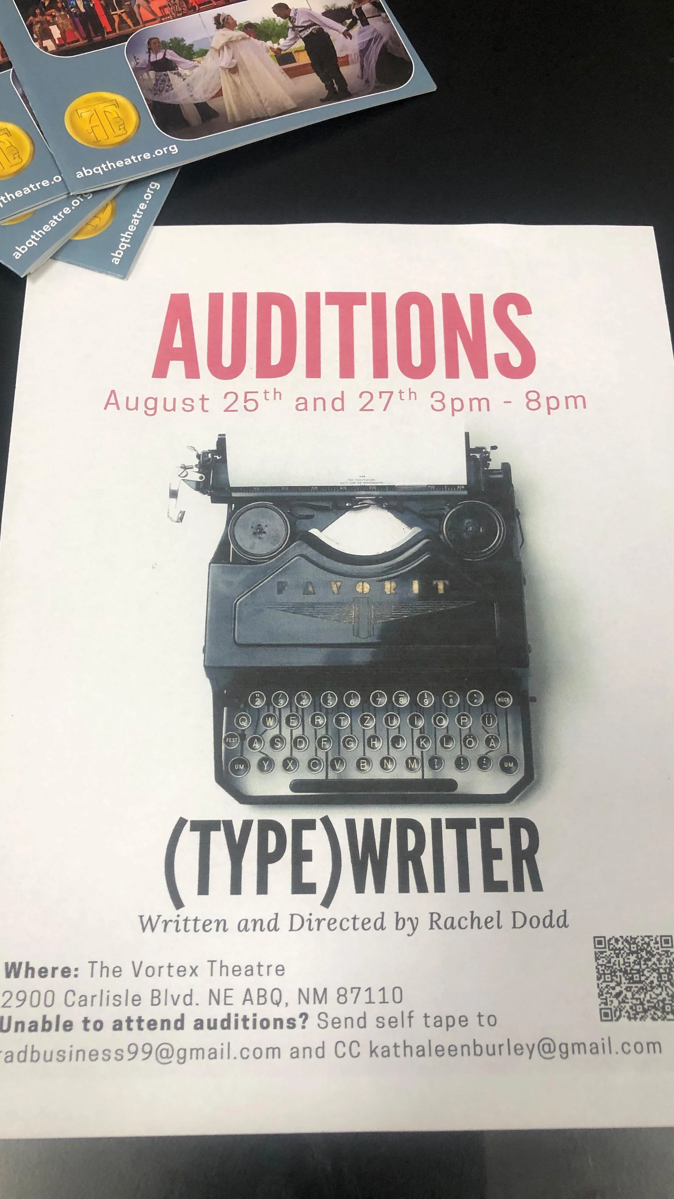 Welcome to (TYPE)WRITER!!!
An exciting and emotional story, written and directed by Rachel Dodd ( @rae.dodd.13 ) and being showcased this winter!!
Auditions are taking place on August 25th and 27th between 3pm-8pm at The Vortex Theatre ( @vortex_t
