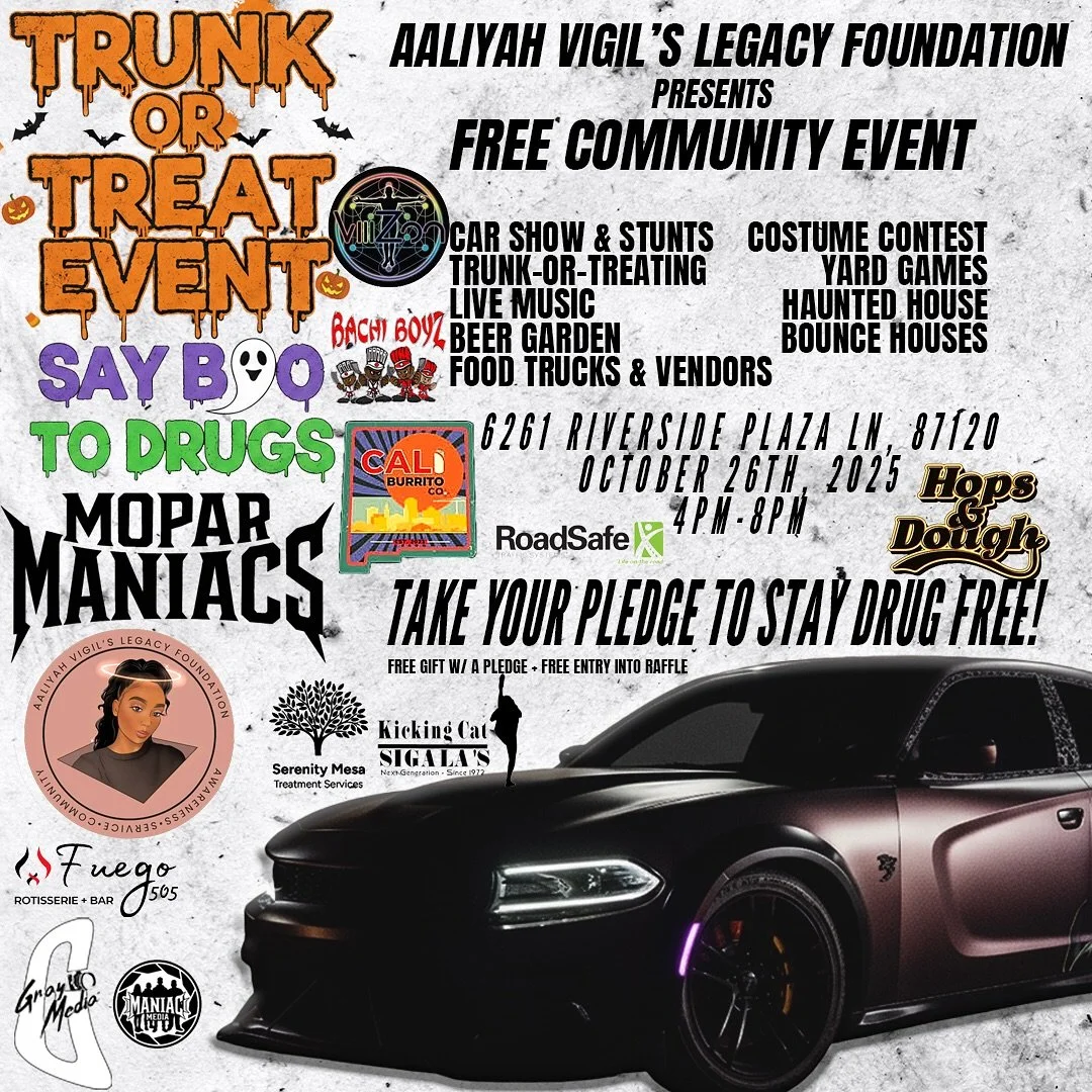 βΌοΈ ALBUQUERQUE βΌοΈ
‡οΈβ€΅οΈβ€΅οΈ
SAVE THE DATE
OCTOBER 26th, 2025 @4pm-8pm
π₯ CALI BURRITO π―
(6162 Riverside Plaza Lane a1, 87129 Albuquerque, NM)
β‘οΈ FREE COMMUNITY EVENT FOR ALL AGES β¬
οΈ
This event has been made possible by the Aaliyah Vigil’s Leg