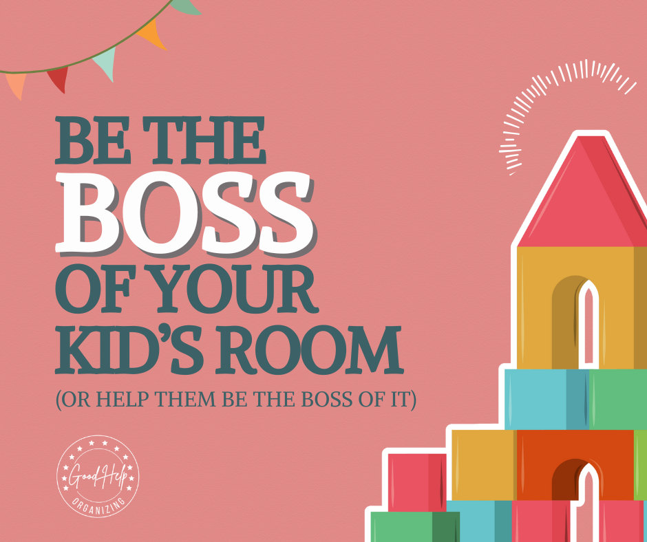 Be the Boss of your kid's room or help them to be the boss of it. Pink with a stack of blocks.