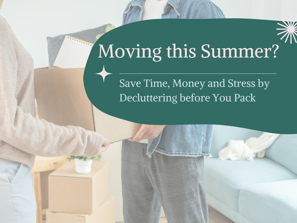 Woman handing moving box to man. Save time, money, and stress by decluttering before you move.