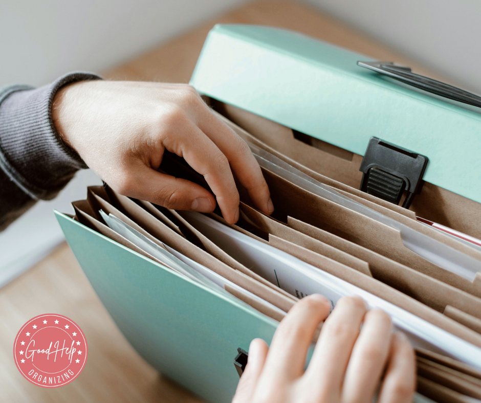 Green file folder works great for temporary filing of school papers.