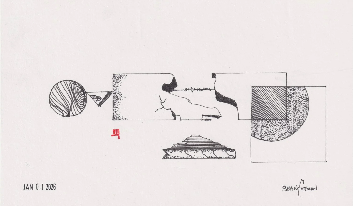 Sean Cottman • "Framework No.3: The Long Procession" • 2026 • Drawing • 6 x 9 • $300 • seancottmanart@gmail.com