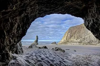 Thomas Knapp "Hidden View" Photography 32"x48 $3000
Artwork Description
Sea caves carved over the years by the constant ebb and flow of the ocean have a mystical lure. While they may offer shelter they can also pose a danger! The unique view from a s