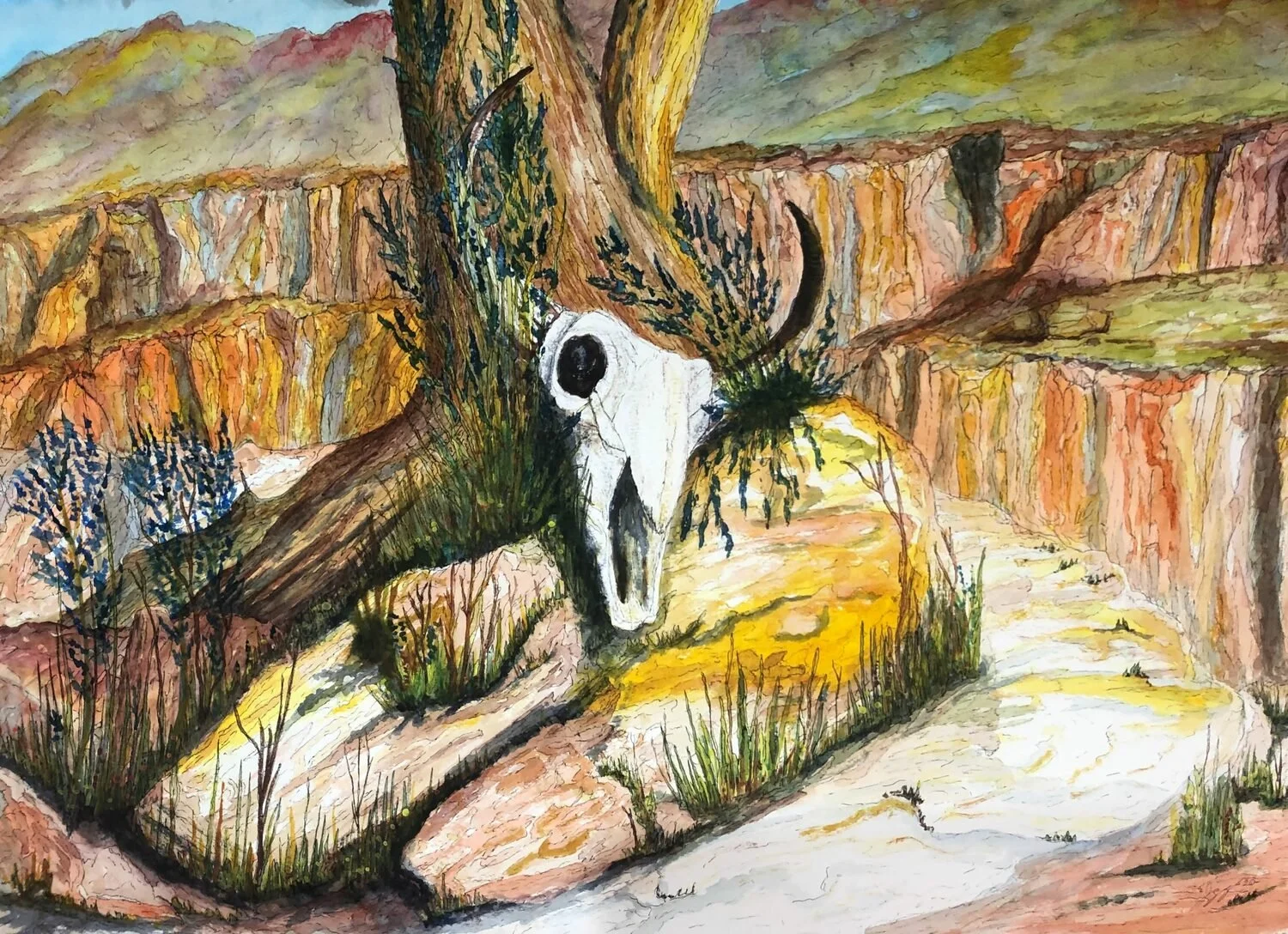 "Cow Skull Trail" by John Gregg
28 x 36 Watercolor
$1,200
EMAIL: johngregg.com@gmail.com