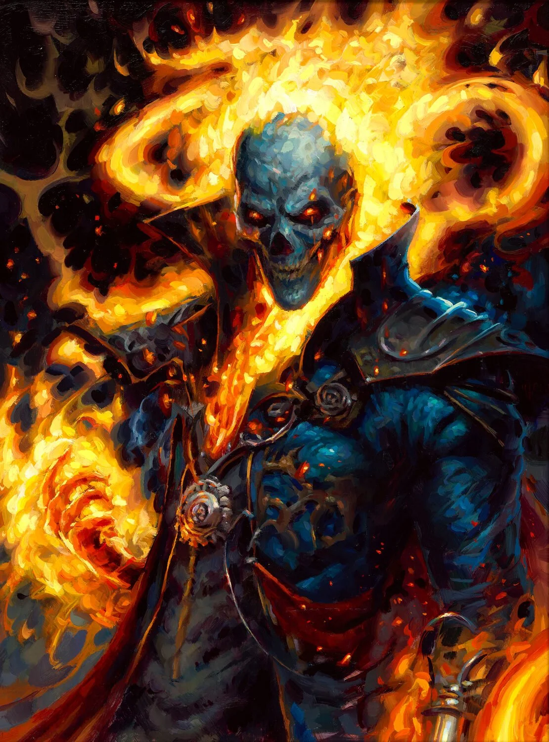 Kai Lun Qu • "Ghost Rider: Sorceror Supreme" • Oil • 16 x 12 • This piece was a fun mash up of the Sorceror Supreme and Ghost Rider.
It was the piece that got me my first gig with Marvel. • 
NFS • kailunqustudio@gmail.com