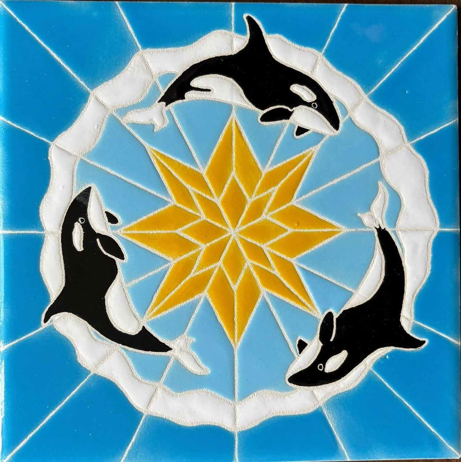 "Jumping Orcas" by Bobbie Maxvill
Ceramics
8" x 8" x .25" Ceramic Tile
NFS
EMAIL:  bmaxvill@gmail.com