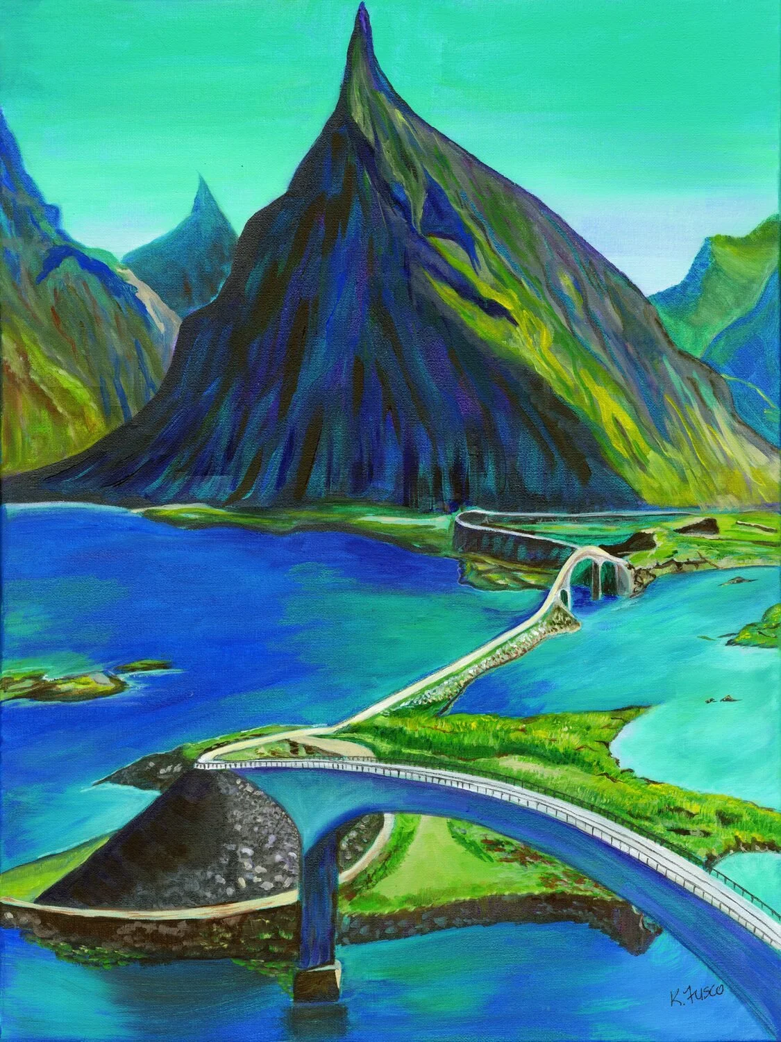 "Fredvang Bridges, Lofoten Norway" by Karen Fusco
24 x 18 Acrylic
$1,200
EMAIL: unixgal@aol.com