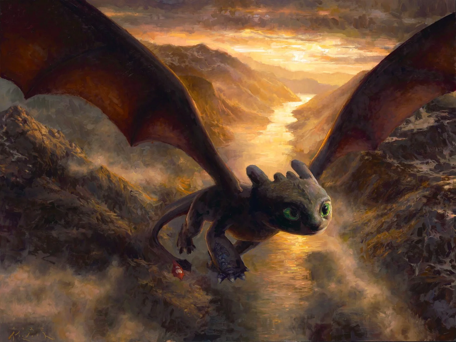*BEST IN SHOW* Kai Lun Qu • "Taking Flight" • Oil • 18 x 24 • NFS • This piece was created for DreamWork's How to Train your Dragon Exhibit in Los Angeles. • kailunqustudio@gmail.com