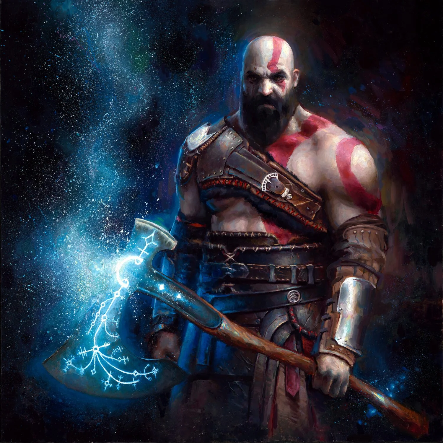 Kai Lun Qu • "Kratos" • Oil • 20 x 20 • NFS • This piece was created for Sony's 20th God of War Anniversary Exhibition show in Los Angeles • kailunqustudio@gmail.com
