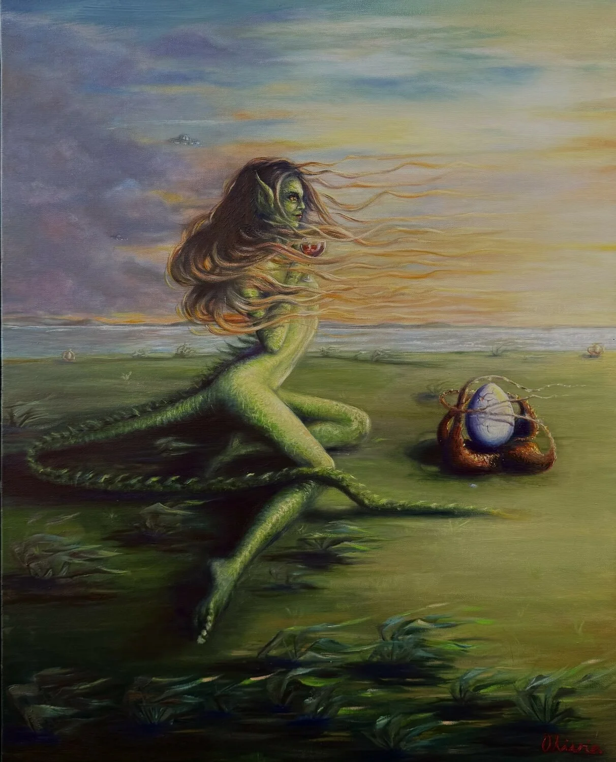 Olivia L. Shelton • "Lizard Girl Future #4" • Oil
• 30 x 24 • $1,100 • I Used Oils to Create this painting. She represents my future, my past and how i like to take care of others. Life is precious, unpredictable and magical. My love for the possibil