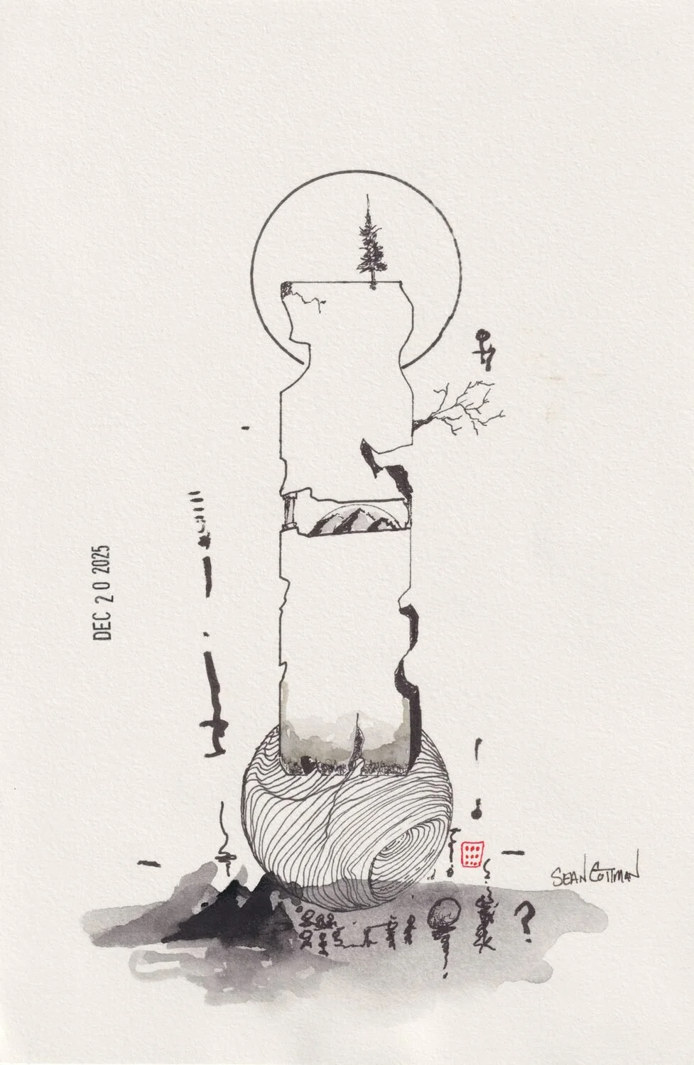 Sean Cottman • "Framework No. 1: Vessel for Small Worlds" •  2025 • Drawing • 9 x 6 • $300 • seancottmanart@gmail.com
