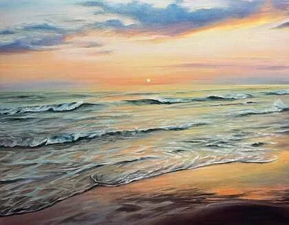 Beca Allsop "Sunrise Glow"
Oil
14"x18"
$650
Artwork Description
The painting came alive through layered oils, highlighted with a touch of texture in the waves.